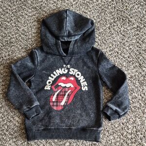 the Rolling Stones Kids Dark Gray Pullover Hoodie with Red Logo
